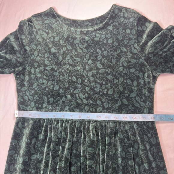 Vintage LL Bean 90s Velour Holly Print Midi Dress Green Holiday Christmas S/ M - Picture 10 of 15